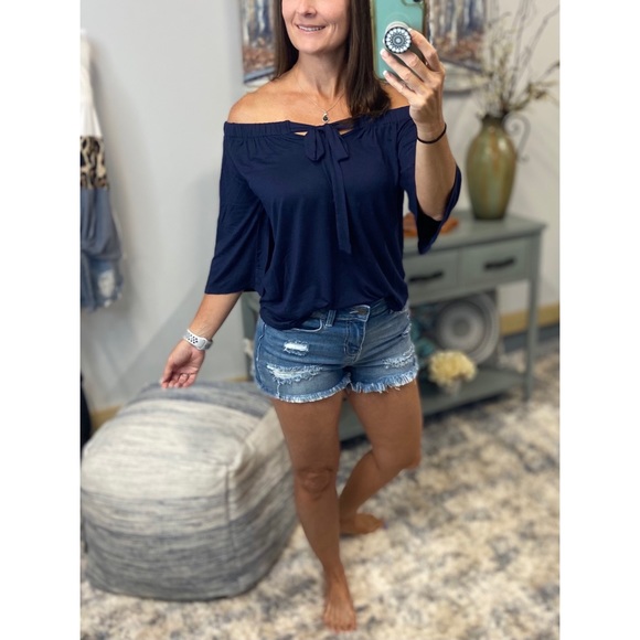 Off Shoulder Tie Front Bow Navy 0919 - Picture 7 of 8